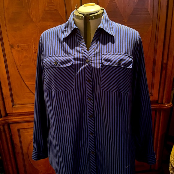 NY Collection Tops - Royal Blue/Black Striped Blouse